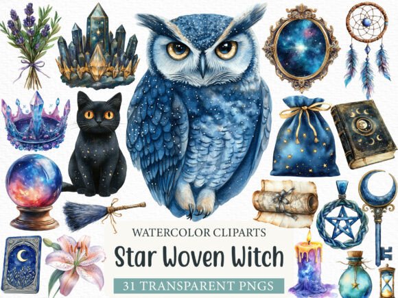Download Watercolor Star Woven Witch Clip Art - Premium Bundle