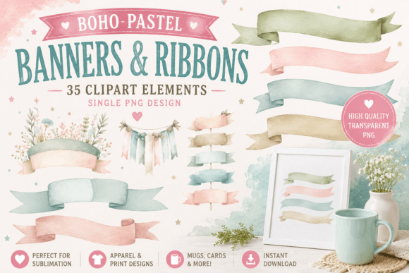 Download Boho Spring Pastel Banners &amp; Ribbons - Banners Collection