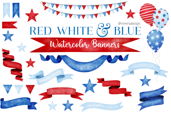 Download Red White Blue Watercolor Banners Ribbon - Banners Collection
